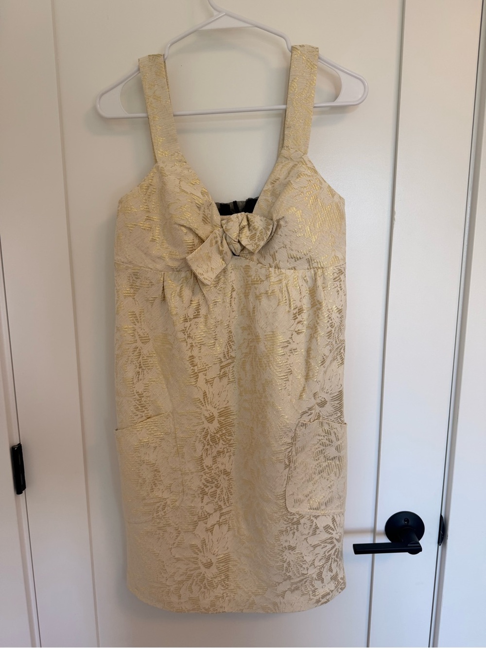 BCBG Gold Floral Brocade Bow Sheath Dress